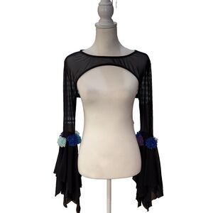 IHeartRaves Black Sheer Mesh Ultra Crop Shrug Handkerchief Sleeve Goth Rave 1X